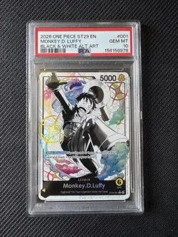 2026 ONE PIECE STARTER DECK ST29-BLACK/WHITE ALT ART #001 MONKEY D. LUFFY PSA 10 - Image 1