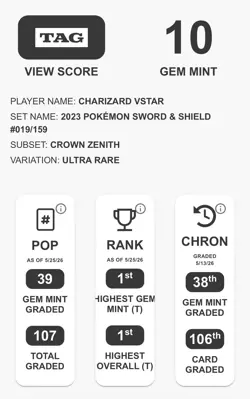 Charizard VSTAR 019/159 - Crown Zenith Pokemon - TAG 10 - #1 Ranked Graded Card - Image 3