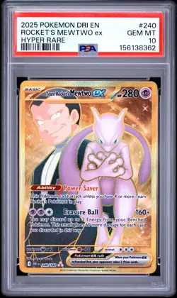 2025 POKEMON DRI EN-DESTINED RIVALS HYPER RARE TEAM ROCKET'S MEWTWO EX PSA 10 - Image 1
