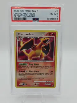 2007 POKEMON DIAMOND & PEARL SECRET WONDERS #3 CHARIZARD-HOLO PSA 8 - Image 1