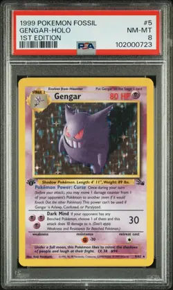 1999 POKEMON FOSSIL 1ST EDITION #5 GENGAR-HOLO PSA 8 - Image 1