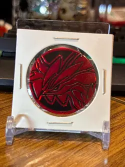 Pokemon TCG flip coin Yveltal red rainbow holofoil XY blister - Image 1