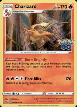 Charizard 010/078 Holo Rare Pokemon GO Pokemon Holo Near Mint - Image 1