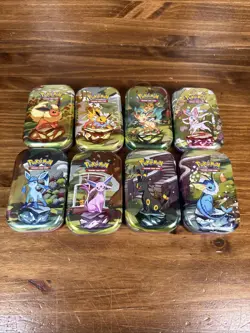 8 Pokemon Prismatic Evolutions Mini Tins EMPTY with Tokens NO cards Full Art Set - Image 1