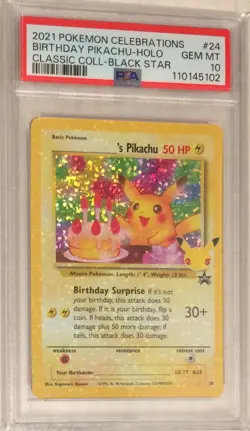 2021 Pokemon Celebrations Classic Collection PSA 10 Birthday Pikachu Holo #24 - Image 1