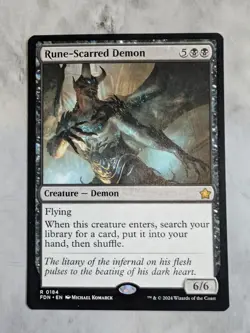 Rune-Scarred Demon | Rare MTG FDN Foundations | Black Tutor Flying EDH | NEW NM - Image 1