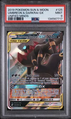 2019 POKEMON SUN & MOON UNIFIED MINDS #125 UMBREON & DARKRAI GX PSA 9 - Image 1