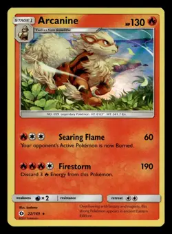 Arcanine 22/149 Rare Sun & Moon Holo Pokemon NM - Image 1