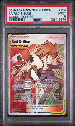 2019 POKEMON SUN & MOON COSMIC ECLIPSE #234 FULL ART/RED & BLUE PSA 9 - Image 1