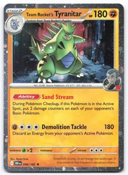 Team Rocket's Tyranitar 096 Near Mint 182 Destined Rivals Rare Cosmos Holo - Image 1