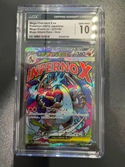 Pokemon CGC 10 GEM MINT 2025 JAPANESE 223 Mega Charizard X ex Mega Attack Rare - Image 1