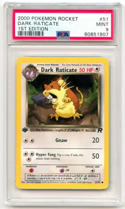PSA 9 MINT Dark Raticate Team Rocket 1st Edition 2000 Pokemon WOTC 51/82 -07 - Image 1