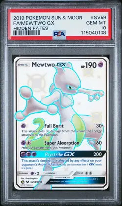 2019 POKEMON SUN & MOON HIDDEN FATES #SV59 FULL ART/MEWTWO GX PSA 10 - Image 1