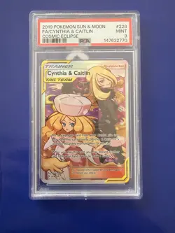 Pokemon Cynthia & Caitlin Ultra Rare Full Art TAG TEAM Holo 228/236 PSA 9 - Image 1
