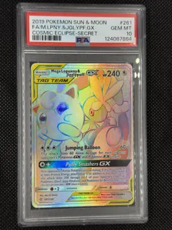 2019 Pokemon Cosmic Eclipse #261 Mega Lopunny & Jigglypuff GX FA Secret PSA 10 - Image 1