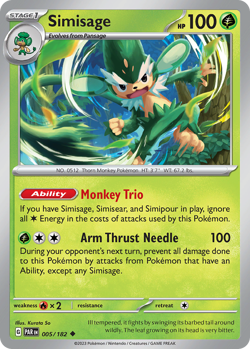 Simisage 005/182 UC Paradox Rift Reverse Holo NM/M Pokemon - Image 4