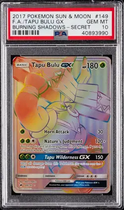 2017 POKEMON SUN & MOON BURNING SHADOWS SECRET #149 FULL ART/TAPU BULU GX PSA 10 - Image 1