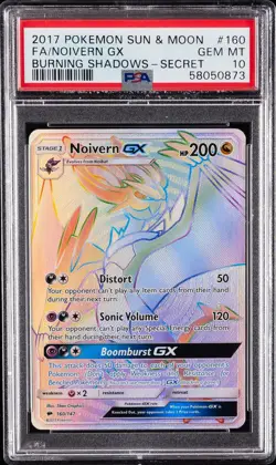 2017 POKEMON SUN & MOON BURNING SHADOWS SECRET #160 FULL ART/NOIVERN GX PSA 10 - Image 1