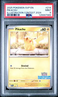 2025 POKEMON SVP EN-SV BLACK STAR PROMO ILLUSTRATION CONTEST 2024 PIKACHU PSA 9 - Image 1