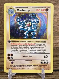 Pokemon Card 1st Edition Shadowless Machamp 8/102 Base Set Holo Rare Vintage MP - Image 1