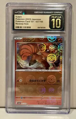 CGC Pristine 10 Vulpix 037/165 Japanese Pokemon Card 151 Reverse Holo 2023 - Image 1