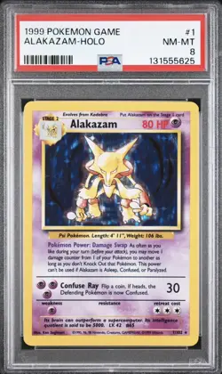 1999 Pokemon Base Set Alakazam Holo #1/102 PSA 8 NM WOTC Vintage - Image 1