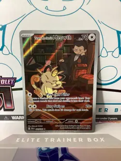 Pokemon TCG Team Rockets Meowth Illustration Rare Card 203/182 Destined Rivals - Image 1