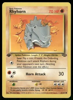 Pokemon Cards Rhyhorn 61/64 1st Edition Jungle WOTC Common NM - Image 1