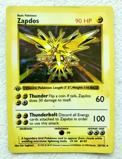 1999 POKEMON 1ST EDITION BASE SET HOLO ZAPDOS #16 16/102 WOTC VTG First Edition! - Image 2