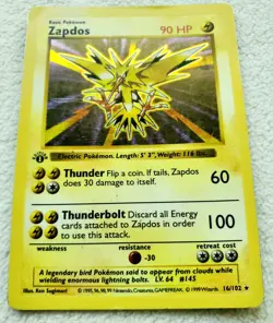 1999 POKEMON 1ST EDITION BASE SET HOLO ZAPDOS #16 16/102 WOTC VTG First Edition! - Image 5