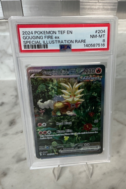 2024 Pokemon TEF EN GOUGING FIRE EX # 204 SIR PSA 8 - Image 1