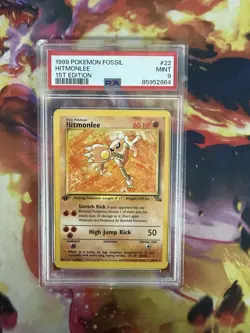 Pokemon Fossil Hitmonlee 22/62 1st Edition Regular Rare PSA 9 - Image 1