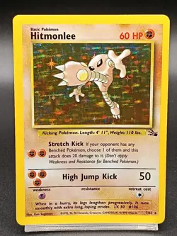 HITMONLEE Fossil Unlimited Holo 7/62 Pokemon Card A02 - Image 1