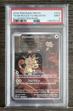 TEAM ROCKET'S MEOWTH 203/182 ILLUSTRATION RARE POKEMON PSA 9 - Image 1