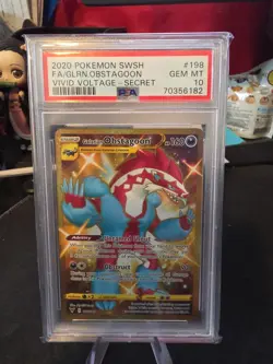 PSA 10 Pokemon 198/185 Galarian Obstagoon Vivid Voltage Full Art Gold Secret - Image 1