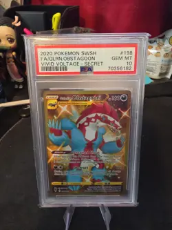 PSA 10 Pokemon 198/185 Galarian Obstagoon Vivid Voltage Full Art Gold Secret - Image 3