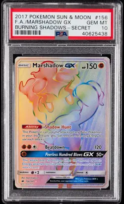 2017 POKEMON SUN & MOON BURNING SHADOWS SECRET #156 FULL ART/MARSHADOW GX PSA 10 - Image 1