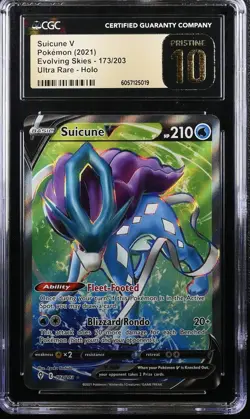 2021 POKEMON SWSH EVOLVING SKIES #173 FULL ART SUICUNE V CGC 10 PRISTINE - Image 1