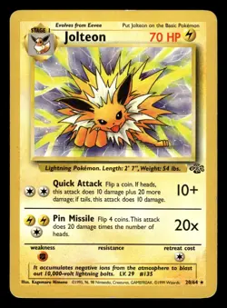 Jolteon 20/64 Rare Jungle Set Pokemon Card - Image 1