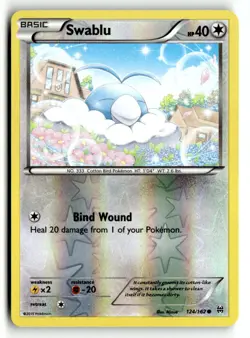 Swablu 124/162 BREAKthrough Pokemon Reverse Holo LP Print Dot Error on Back - Image 1
