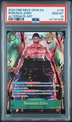 2024 ONE PIECE OP06-WINGS OF THE CAPTAIN ALTERNATE ART #118 RORONOA ZORO PSA 10 - Image 1