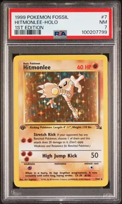 PSA 7 Hitmonlee Holo #7 Fossil 1st Edition Pokemon Card 1999 - Image 1