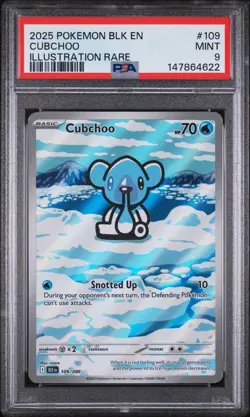 2025 POKEMON BLK EN-BLACK BOLT ILLUSTRATION RARE #109 CUBCHOO PSA 9 - Image 1