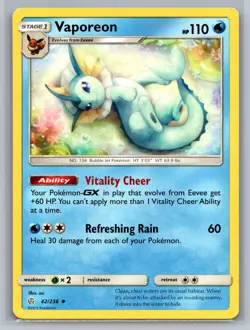 Vaporeon SM - Cosmic Eclipse #42/236 Uncommon Pokemon Card - Image 1