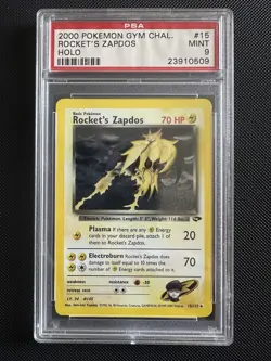 PSA 9 Rocket’s Zapdos Holo Gym Challenge 15/132 WOTC Pokemon Card - Image 1