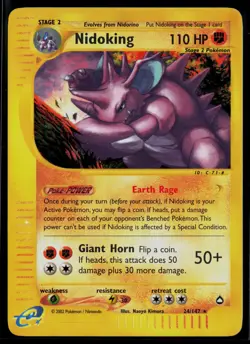 Nidoking 24/147 Aquapolis Reverse Holo Rare Pokemon - Image 1
