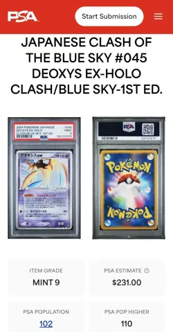 Pokemon Deoxys Ex Clash Of The Blue Sky 1st ED - 045/082 - PSA 9 - V. LOW POP! - Image 3