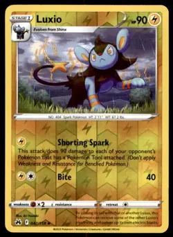 Luxio 042/159 Uncommon Crown Zenith Pokemon Reverse Holo Near Mint - Image 1