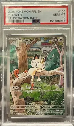 Pokemon 2025 Meowth 106/094 Illustration Rare Phantasmal Flames GEM MINT PSA 10 - Image 1