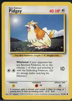 Pidgey 57/102 Common Base Set 1999-2000 (4th Edition) Pokemon NM - Image 2
